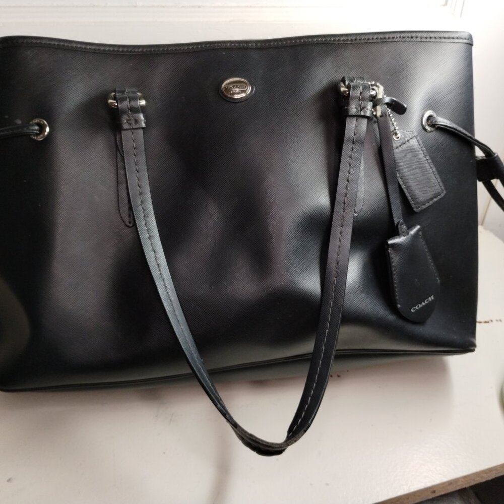 Huge black leather Coach tote
